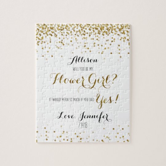 Gold Glitter Confetti Will you be my Flower Girl Jigsaw Puzzle
