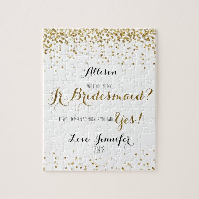 Gold Glitter Confetti Will you be my Jr Bridesmaid Jigsaw Puzzle (Vertical)