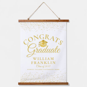 Gold Glitter Congrats Graduate Graduation Hanging Tapestry