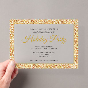 Gold Glitter Corporate Holiday Party Frosted Acrylic Invitations
