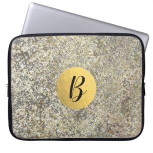 Gold Glitter Crackle Modern Chic Glam Sparkle Laptop Sleeve