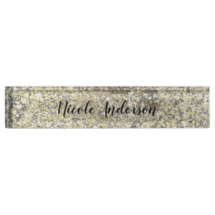 Gold Glitter Crackle Modern Chic Glam Sparkle Nameplate