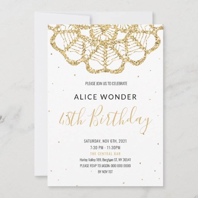 Gold glitter crochet design like laser cut invitat invitation (Front)