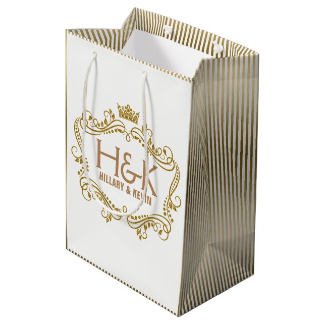 Gold Glitter Crown & Floral Frame Medium Gift Bag (Back Angled)