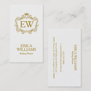 Gold Glitter Crown & Floral Frame Wedding Planner Business Card