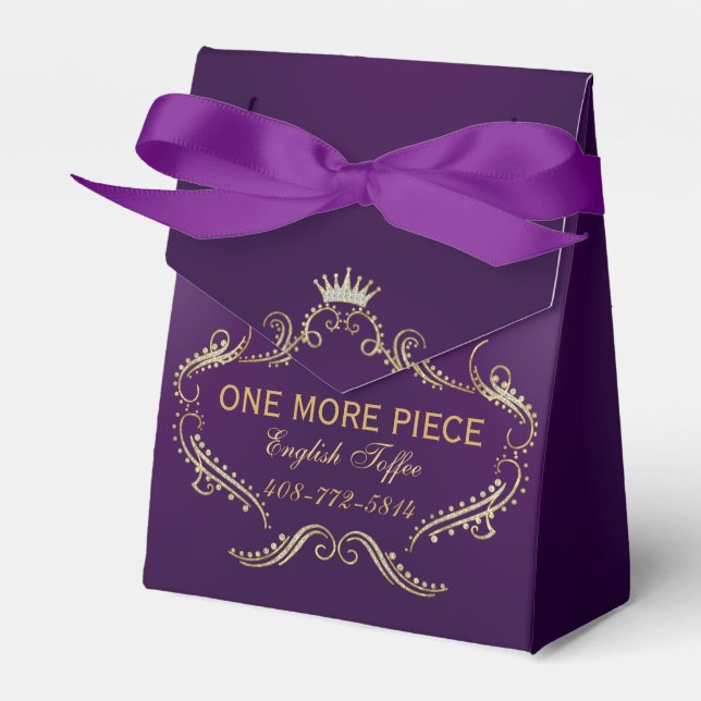 Gold Glitter Crown Frame Purple Background Favour Box (Front Side)