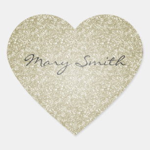 Gold Glitter Custom Name Heart Sticker