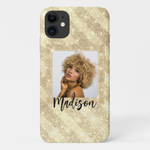 Gold Glitter Custom Photo Name Stylish iPhone 11 Case