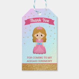 Gold Glitter Cute Little Princess Aqiqah Gift Tags