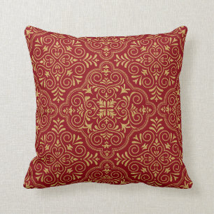 Gold Glitter & Dark Red Geometric Moroccan Pattern Cushion