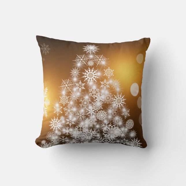 Gold Glitter Decorative Merry Christmas Tree Cushion (Front)