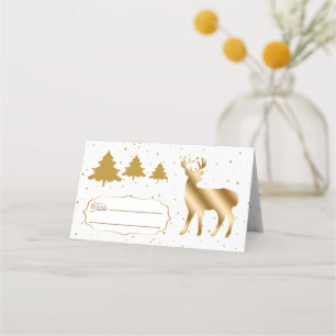 Gold Glitter Deer & Glitter Trees Place Card
