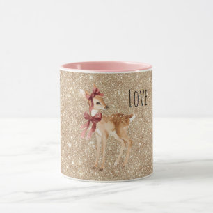 Gold Glitter Deer Red Bows Mug