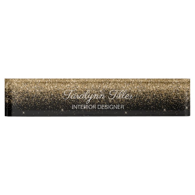 Gold Glitter Desk Nameplate Black (Front)