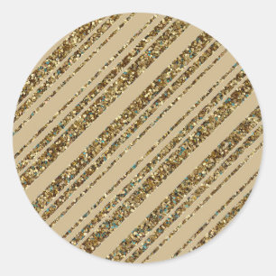 Gold Glitter Diagonal Stripes on Christmas Gold Classic Round Sticker