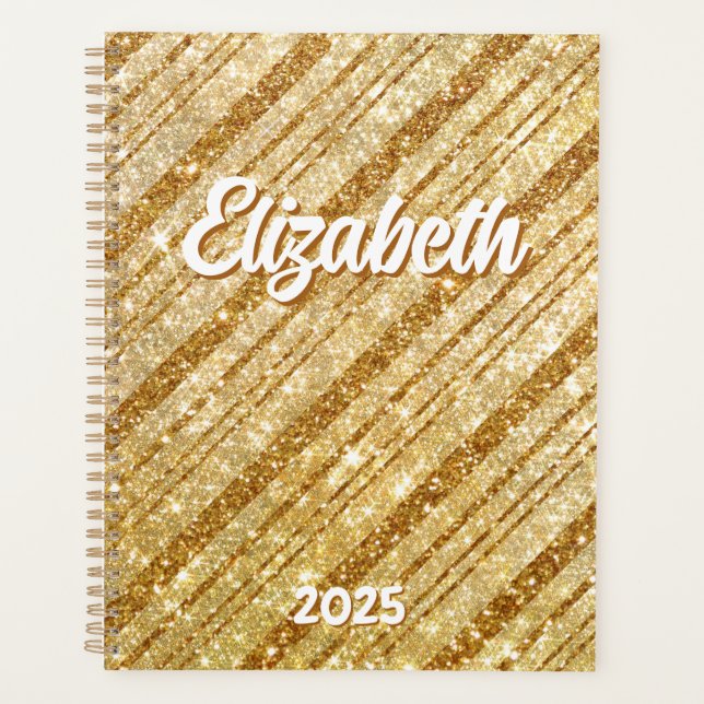 Gold Glitter Diagonal Stripes Planner (Front)