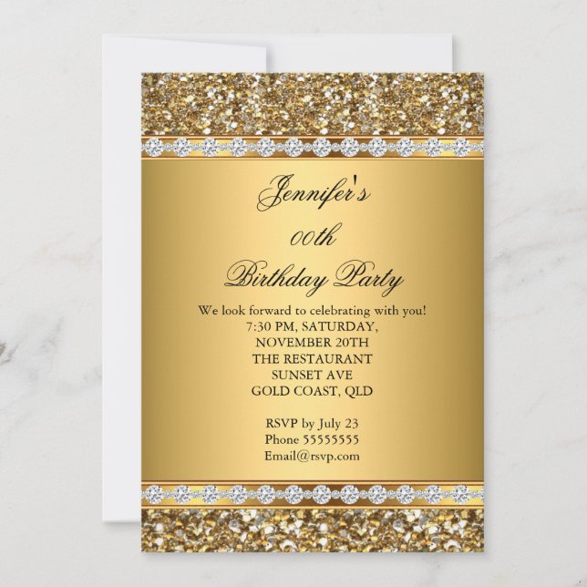 Gold Glitter Diamond Birthday Party 2 Invitation (Front)