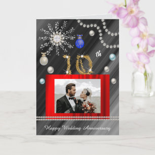Gold Glitter Diamond Gem 10th Wedding Anniversary Card