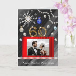 Gold Glitter Diamond Gem 60th Wedding Anniversary Card