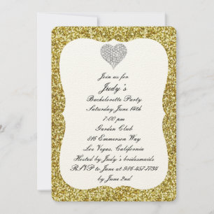 Gold Glitter Diamond Heart Bachelorette Party Invitation