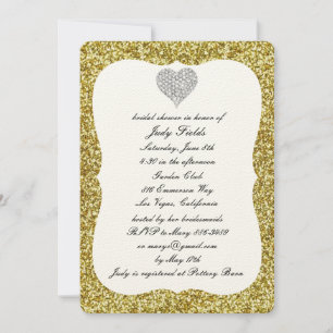 Gold Glitter Diamond Heart Bridal Shower Invite