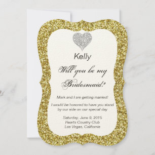 Gold Glitter Diamond Heart Bridesmaid Card
