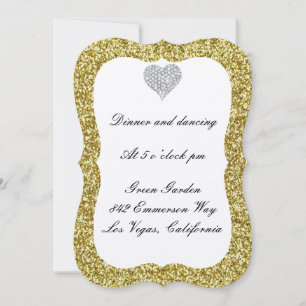 Gold Glitter Diamond Heart Reception Card