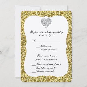 Gold Glitter Diamond Heart Response Card