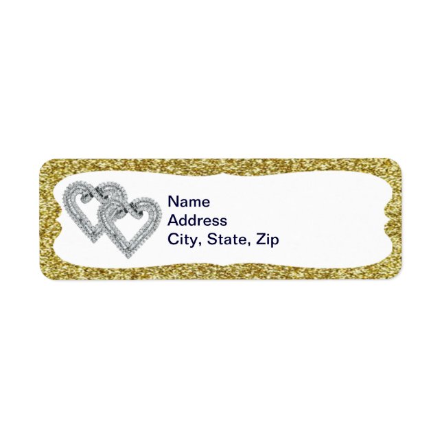 Gold Glitter Diamond Hearts Address Labels (Front)