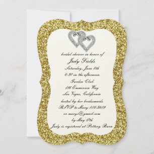 Gold Glitter Diamond Hearts Bridal Shower Invite