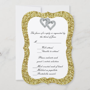 Gold Glitter Diamond Hearts Response Card