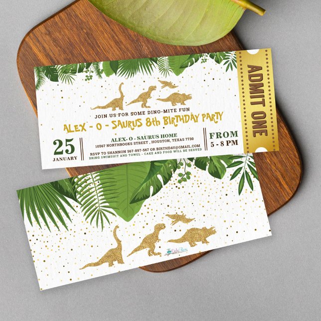 Gold Glitter Dinosaur Forest Ticket Pass Invitation (Creator Uploaded)