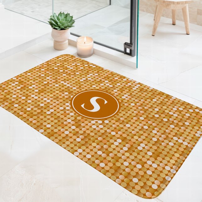 Gold Glitter Disco Ball Monogram Bath Mat (Creator Uploaded)
