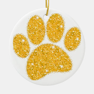 Gold Glitter Dog Pawprint Ceramic Ornament
