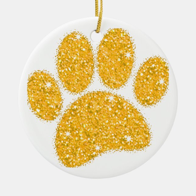 Gold Glitter Dog Pawprint Ceramic Ornament (Front)