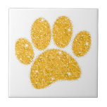 Gold Glitter Dog Pawprint Ceramic Tile<br><div class="desc">Cartoon dog pawprint with gold glitter effect. All that's seen is printed,  no actual glitter will be used in the making.
Decorative tiles for homes and businesses like pet shops.
Gift idea for dog lovers.</div>