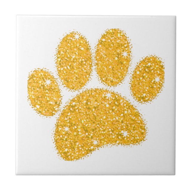 Gold Glitter Dog Pawprint Ceramic Tile (Front)