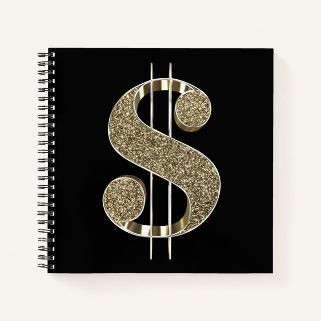Gold Glitter Dollar Sign Notebook (Front)