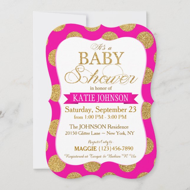 Gold Glitter Dots Baby Shower Invitation Card (Front)