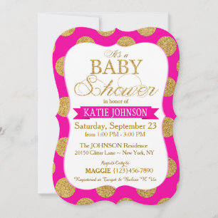 Gold Glitter Dots Baby Shower Invitation Card