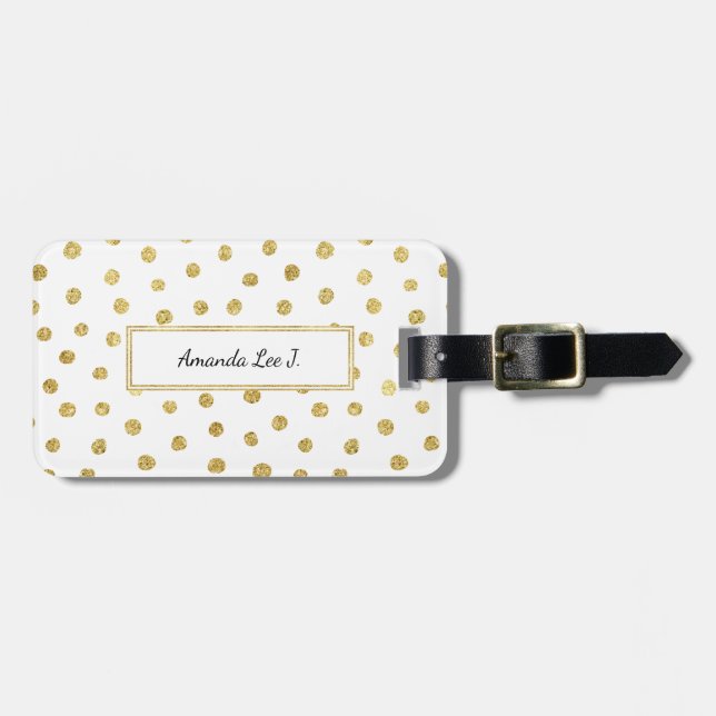 Gold glitter dots luggage tag (Front Horizontal)