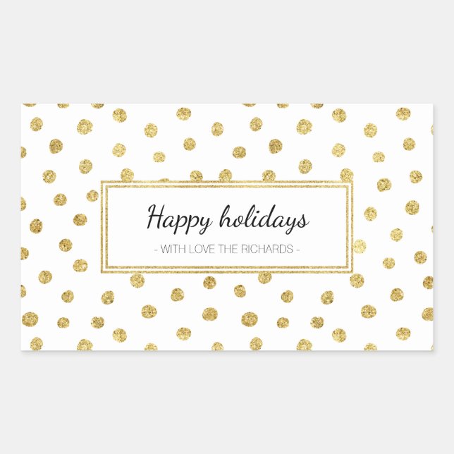 Gold glitter dots rectangular sticker (Front)