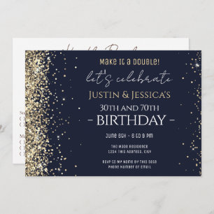 Gold Glitter Double Birthday Party with RSVP  Invitation
