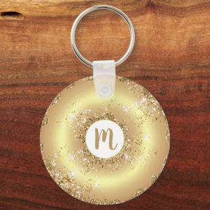 Gold glitter doughnut monogram script girly luxury key ring