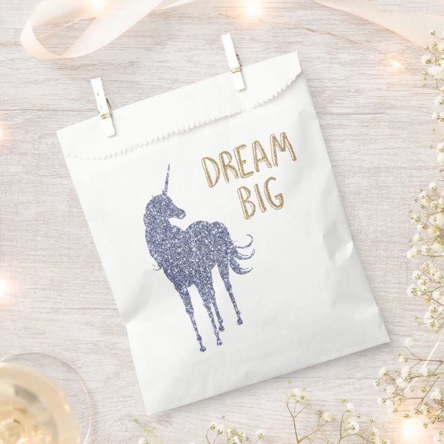 Gold Glitter Dream Big Unicorn   Favour Bag (Clipped)