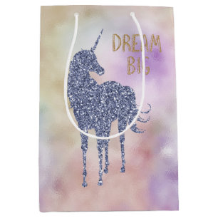 Gold Glitter Dream Big Unicorn  Medium Gift Bag