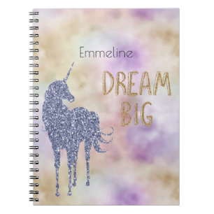 Gold Glitter Dream Big Unicorn Personalised   Notebook