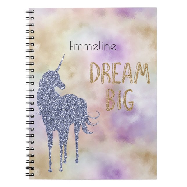 Gold Glitter Dream Big Unicorn Personalised   Notebook (Front)