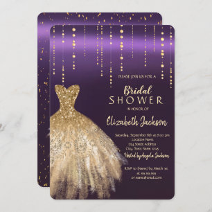 Gold Glitter Dress,Confetti Violet Bridal Shower Invitation