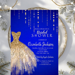 Gold Glitter Dress Royal Blue Bridal Shower Invitation